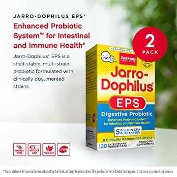 Jarrow Formulas Jarro-Dophilus EPS - 5 Billion Organisms Per Serving - 120 Enteric Coated Veggie Caps, Multi-Strain Probiotic - Intestinal & Immune Health, 120 Count (Pack of 2)