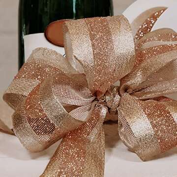 Morex Blush Gold Wired Ribbon for Crafts and Decor