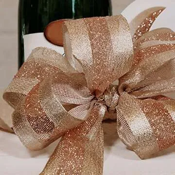 Morex Blush Gold Wired Ribbon for Crafts and Decor