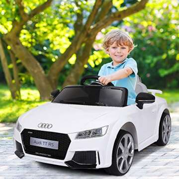 Costzon Kids Ride On Car, 12V Licensed Audi TT RS, Battery Powered Electric Ride On Vehicle w/Parental Remote Control, MP3, Lights, Horn, Opened Doors, High/Low Speeds, White