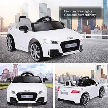 Costzon Kids Ride On Car, 12V Licensed Audi TT RS, Battery Powered Electric Ride On Vehicle w/Parental Remote Control, MP3, Lights, Horn, Opened Doors, High/Low Speeds, White