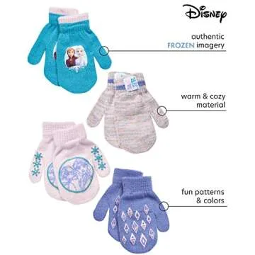 Disney Toddler and Little Girls' Frozen Gloves or Mittens (4 Pack), Size Age 2-4, Frozen Mittens Pur...