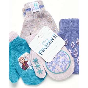Disney Toddler and Little Girls' Frozen Gloves or Mittens (4 Pack), Size Age 2-4, Frozen Mittens Purple/Blue