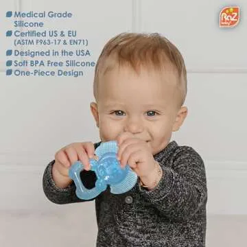 RaZbaby Elfy-Yummy Teether: Teething Relief Toy - Elephant Design, Medical Grade Silicone with Ultra Soft Bristle to Soothe Teething Discomfort Perfect Teething Toy for Babies 3m+