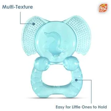 RaZbaby Elfy-Yummy Teether: Teething Relief Toy - Elephant Design, Medical Grade Silicone with Ultra Soft Bristle to Soothe Teething Discomfort Perfect Teething Toy for Babies 3m+