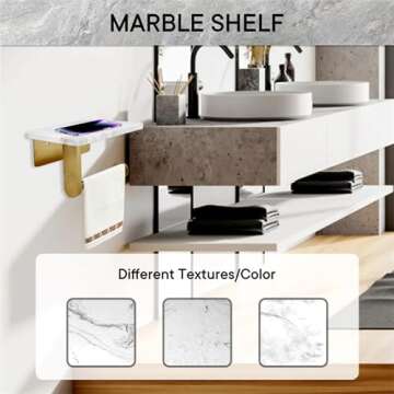 Toilet Paper Holder with Natural Marble Shelf for Bathroom Washroom,Wall Mounted Tissue Holder Suitable for Mega Roll (Brushed Gold, Small 6.7 * 4.3 in)