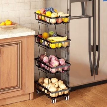 Wisdom Star 4 Tier Fruit Vegetable Basket for Kitchen, Storage Cart, Vegetable Basket Bins, Wire Sto...