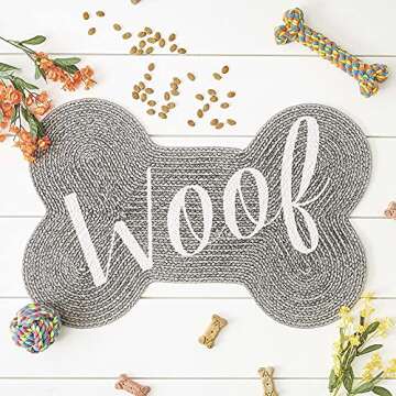 Bone Dry DII Braided Pet Mat Collection 100% Cotton, Bone Shape, Gray Woof