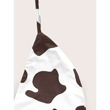 Verdusa Women's Cow Print O Ring Deep V Neck Tie Backless Crop Halter Top Brown White XL