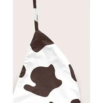 Verdusa Women's Cow Print O Ring Deep V Neck Tie Backless Crop Halter Top Brown White XL