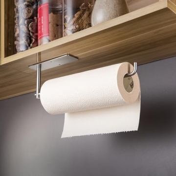 SUNTECH Paper Towel Holder Under Cabinet - Self Adhesive Towel Paper Holder Stick on Wall for Kitchen, Bathroom Paper Towel Holder Organizer&Storage&Decor, Stainless Steel