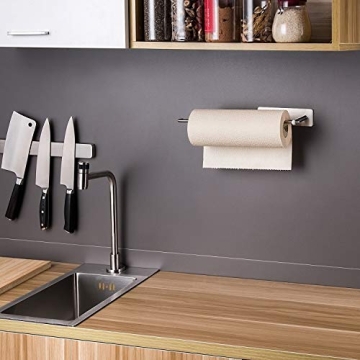 SUNTECH Paper Towel Holder Under Cabinet - Self Adhesive Towel Paper Holder Stick on Wall for Kitchen, Bathroom Paper Towel Holder Organizer&Storage&Decor, Stainless Steel
