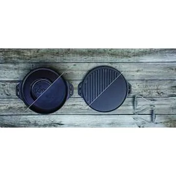 Lodge Cast Iron Cook-It-All Kit. Five-Piece Cast Iron Set includes a Reversible Grill/Griddle 14 Inch, 6.8 Quart Bottom/Wok, Two Heavy Duty Handles, and a Tips & Tricks Booklet.