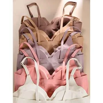 Verdusa Women's 5Pack Padded Seamless Bralettes Bra Camisole Top Beige Multi S