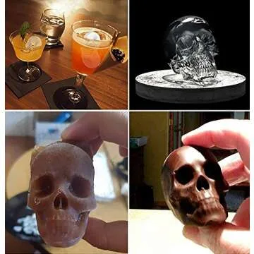 Ouddy 2 Pack Ice Ball Maker Skull Mold, Silicone Ice Cube Trays, Giant Black Skull & Round Ice Cube Maker with 2 Plastic Funnels for Whiskey Wine, Cocktails and Beverages