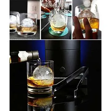 Ouddy 2 Pack Ice Ball Maker Skull Mold, Silicone Ice Cube Trays, Giant Black Skull & Round Ice Cube Maker with 2 Plastic Funnels for Whiskey Wine, Cocktails and Beverages