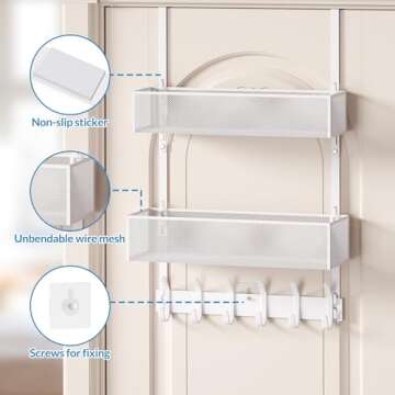 Aimeaihe Over The Door Hooks Organizer with 12 Coat Hooks and 2 Mesh Baskets for Stylish Storage Sol...
