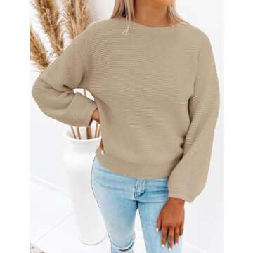 ZESICA Women's Soft Knit Pullover Lantern Sleeve Sweater