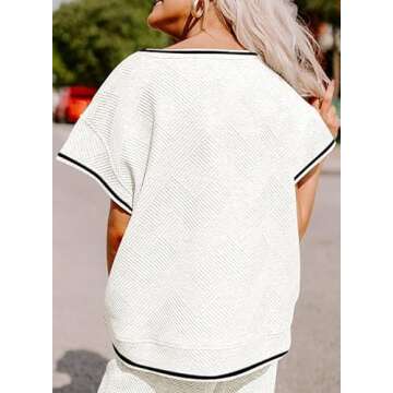 SHEWIN Two Piece Outfits for Women Lounge Sweat Set Casual Short Sleeve Crewneck Shirts Loose Pants Loungewear Matching Pajamas Sets 2025 Summer Trendy Clothes Tracksuits Striped White Black M