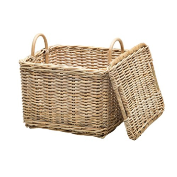 KOUBOO Rattan Core Rectangular Storage Basket, Wicker Basket with Lid, Living Room Basket, Toy Basket, Decorative Bin, Home Organizer, Natural