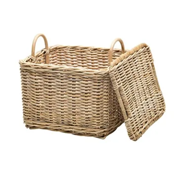 KOUBOO Rattan Core Rectangular Storage Basket, Wicker Basket with Lid, Living Room Basket, Toy Basket, Decorative Bin, Home Organizer, Natural
