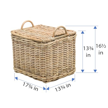 KOUBOO Rattan Core Rectangular Storage Basket, Wicker Basket with Lid, Living Room Basket, Toy Basket, Decorative Bin, Home Organizer, Natural