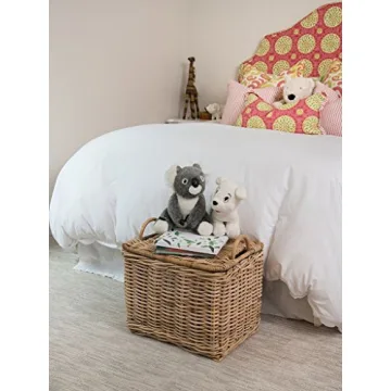 KOUBOO Rattan Core Rectangular Storage Basket, Wicker Basket with Lid, Living Room Basket, Toy Basket, Decorative Bin, Home Organizer, Natural