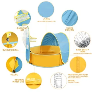 Peradix 3-in-1 Kids Paddling Pool UV Sunshade Basketball Hoop