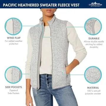 Charles River Apparel Women's Pacific Sweater Fleece Vest, Light Grey Heather, XL