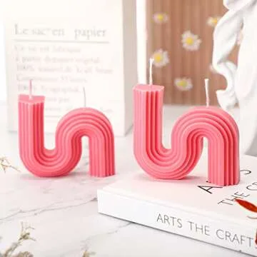 Tondiamo 2 Pcs Valentine's Candles Twist Aesthetic Candles Cool S Shape Minimalist Geometric Shaped Soy Wax Scented Art Decorative Handmade for Wedding Birthday Valentine's Gift(Hot Pink)