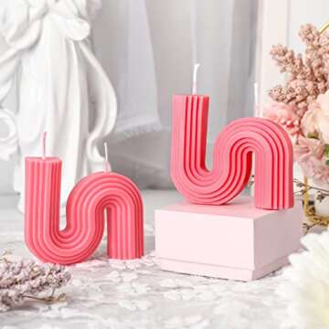 Tondiamo 2 Pcs Valentine's Candles Twist Aesthetic Candles Cool S Shape Minimalist Geometric Shaped Soy Wax Scented Art Decorative Handmade for Wedding Birthday Valentine's Gift(Hot Pink)