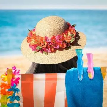 Beach Towel Clips, Sopito Jumbo Size Towel Clips for Beach Chairs Cruise Pool Patio or Daily Use-Secure Hang Seal, Set of 4 (Flamingo Parrot)