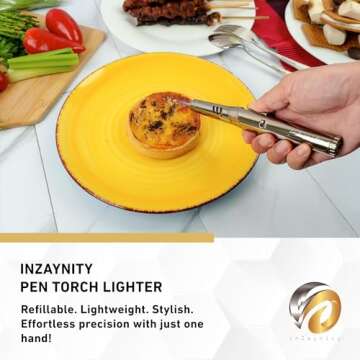 Pen Torch Lighter - Refillable Single Flame Butane Torch Lighter for Candle, & Cooking w/Adjustable ...