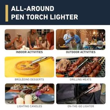Pen Torch Lighter - Refillable Single Flame Butane Torch Lighter for Candle, & Cooking w/Adjustable Flame & Ignition Lock - Luxurious Handheld Camping Lighter & Gift Box by inZaynity - Black & Steel