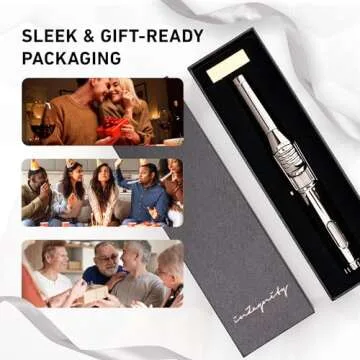 Pen Torch Lighter - Refillable Single Flame Butane Torch Lighter for Candle, & Cooking w/Adjustable Flame & Ignition Lock - Luxurious Handheld Camping Lighter & Gift Box by inZaynity - Black & Steel