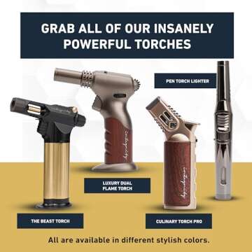 Pen Torch Lighter - Refillable Single Flame Butane Torch Lighter for Candle, & Cooking w/Adjustable Flame & Ignition Lock - Luxurious Handheld Camping Lighter & Gift Box by inZaynity - Black & Steel