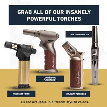 Pen Torch Lighter - Refillable Single Flame Butane Torch Lighter for Candle, & Cooking w/Adjustable Flame & Ignition Lock - Luxurious Handheld Camping Lighter & Gift Box by inZaynity - Black & Steel