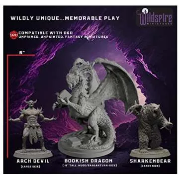Wildspire Fantasy Monsters & Bookish Dragon for DND Miniatures Unpainted Bulk 28mm-32mm Dungeons & Dragons Minis Pathfinder Figures Fantasy Unpainted Tabletop RPG Miniature Starter Set for D&D