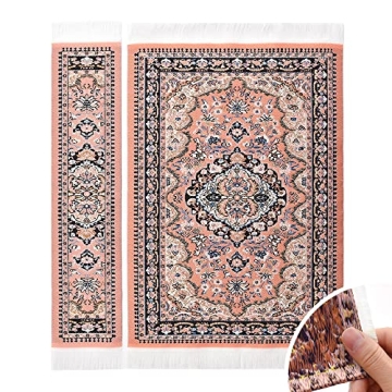 iLAND Miniature Dollhouse Accessories Victorian Woven Rug Set 9.4” x 5.7” 9.2" x 1.8" (2pcs)