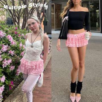 Women Layered Ruffle Shorts Lolita Y2K Bloomer Shorts Trim Booty BOY Shorts Sexy Mini Lace Bottoms Cute Pettipants Pink S