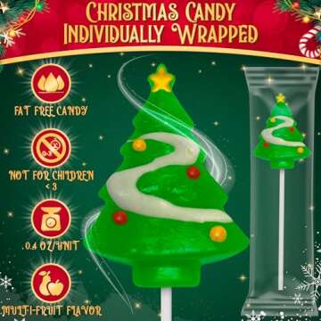 Christmas Lollipops 12pk- Christmas Candy Individually Wrapped For Christmas Party Favors & Christmas Decorations - Christmas Suckers & Christmas Treats - Christmas Stocking Stuffers, Christmas Snacks