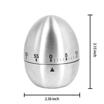 U/S Egg Kitchen Timer Cute Manual,Stainless Steel Metal Mechanical Visual Countdown Cooking Timer wi...