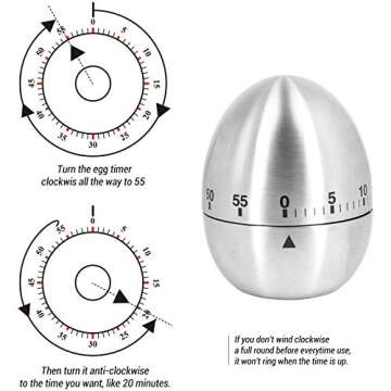 U/S Egg Kitchen Timer Cute Manual,Stainless Steel Metal Mechanical Visual Countdown Cooking Timer with Loud Alarm for Kids Cooking Tools