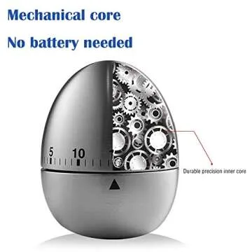 U/S Egg Kitchen Timer Cute Manual,Stainless Steel Metal Mechanical Visual Countdown Cooking Timer with Loud Alarm for Kids Cooking Tools