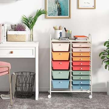 Giantex 15 Drawers Rolling Cart, Classroom Organizers, Storage Cart with Wheels, for Teacher Office ...