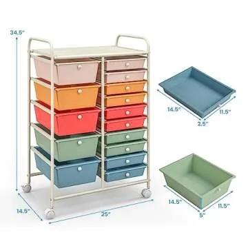 Giantex 15 Drawers Cart for Classroom and Home Organization