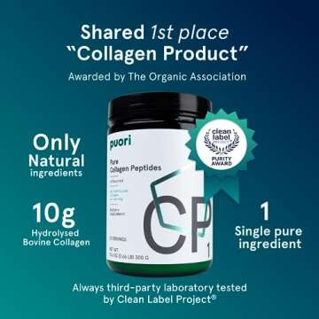 Puori - CP1 Pure Collagen Peptides Powder - Hair, Skin, Nails - Joint, Bones Support - Hydrolyzed Pr...