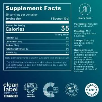 Puori - CP1 Pure Collagen Peptides Powder - Hair, Skin, Nails - Joint, Bones Support - Hydrolyzed Protein, Unflavored, 30 Servings