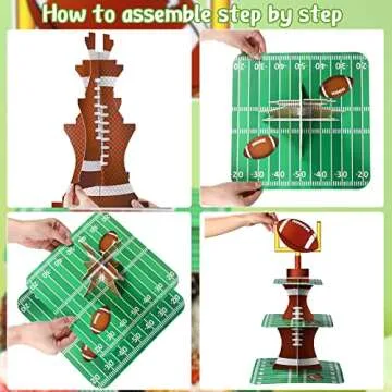Nuenen Football Theme Party Cupcake Stand Decorations, 3 Tier Cupcake Concession Tower Sports Theme Birthday Dessert Stand for Sports Party Supplies Decor (Football)