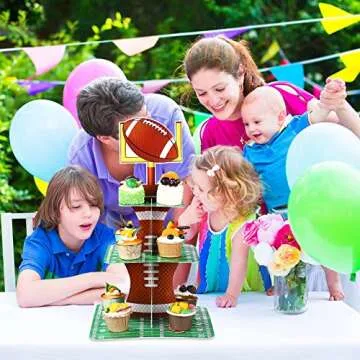 Nuenen Football Theme Party Cupcake Stand Decorations, 3 Tier Cupcake Concession Tower Sports Theme Birthday Dessert Stand for Sports Party Supplies Decor (Football)